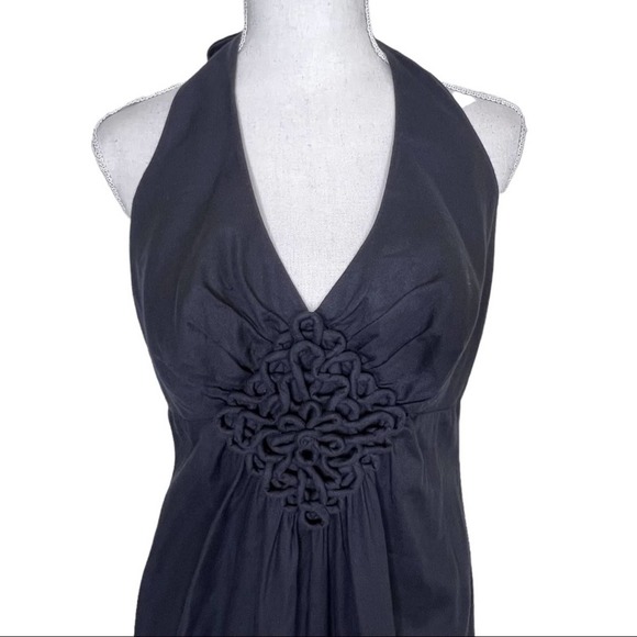 Trina Turk Black Halter Cotton Dress Appliqué Size Medium - Picture 2 of 12